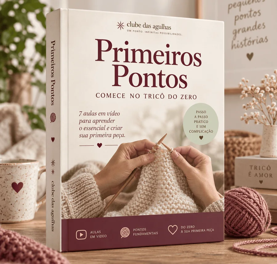 Capa do Primeiros Pontos: Comece no Tricô do Zero, 7 aulas em vídeo